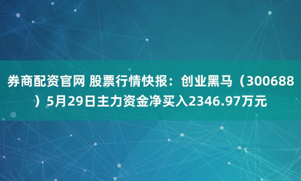 券商配资官网 股票行情快报：创业黑马（300688）5月29日主力资金净买入2346.97万元